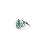 Sterling Silver Weaved Enameled Turquoise Ring 16mm Wide 9 gram Size 7